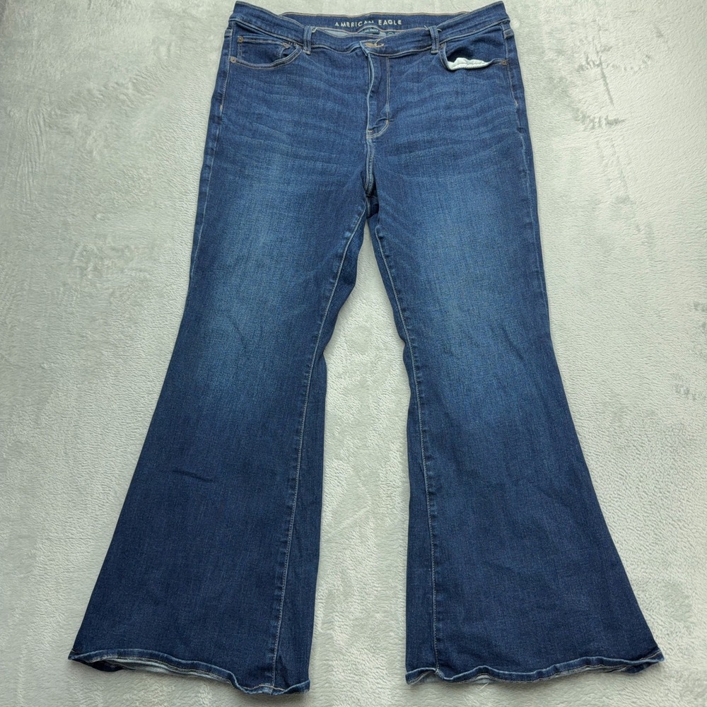 American Eagle Jeans Womens 18 Short Blue Super High-Rise Flare Stretch Denim - Picture 1 of 8